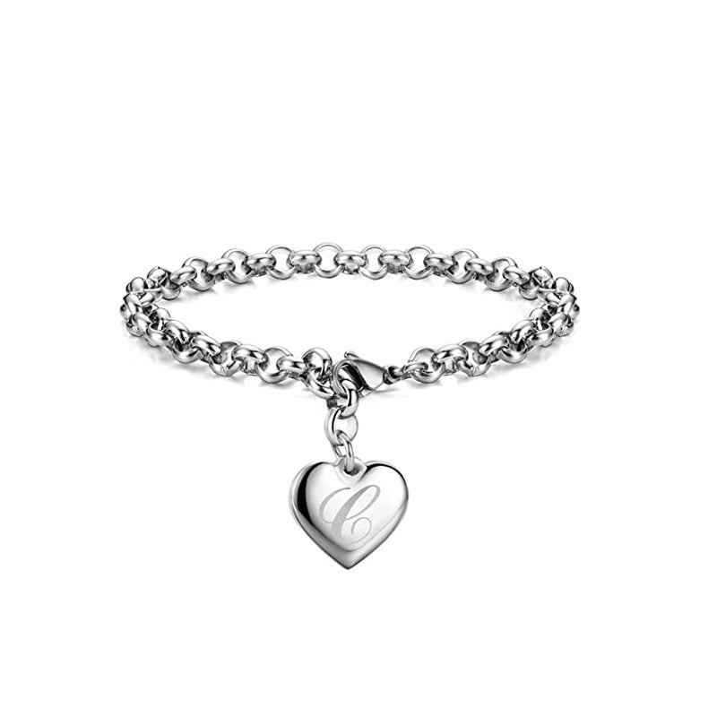 Wholesale Alphabet Pendant Stainless Steel Heart Bracelet